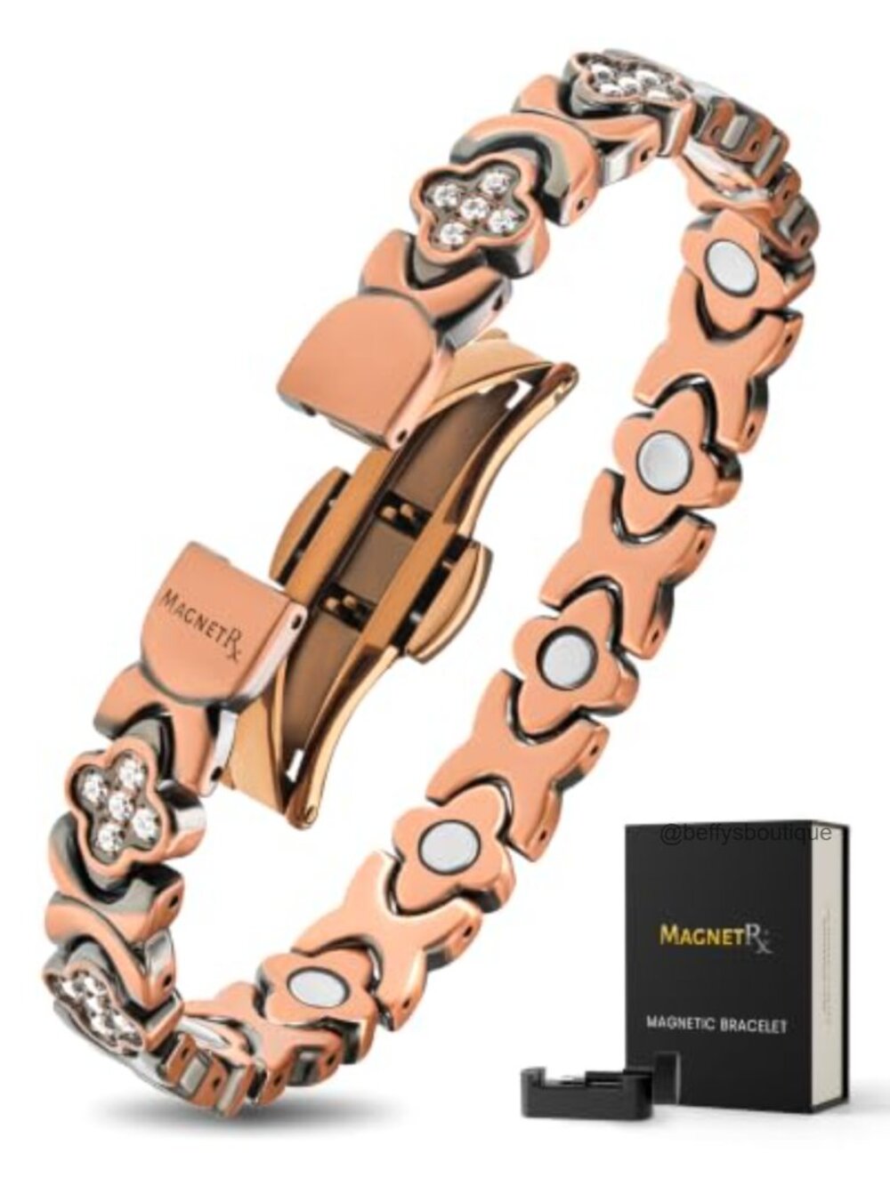 Pure Copper Magnetic Bracelet 4000 Gauss CZ Clover Adjustable 8-9"